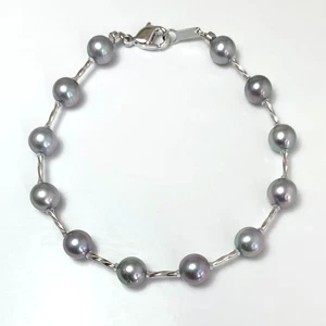Round Gray-rose Japanese Akoya pearl Bracelet sterling sliver Clasp,7.48" - Picture 1 of 10