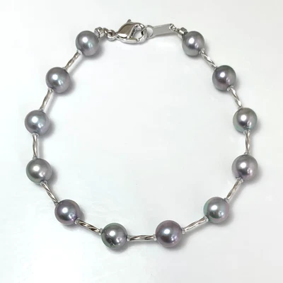 Round Gray-rose Japanese Akoya pearl Bracelet sterling sliver Clasp,7.48" - Image 1 of 4