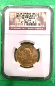2007 W $10 Gold Spouse Series Jefferson’s Liberty NGC MS 70 - Picture 1 of 4