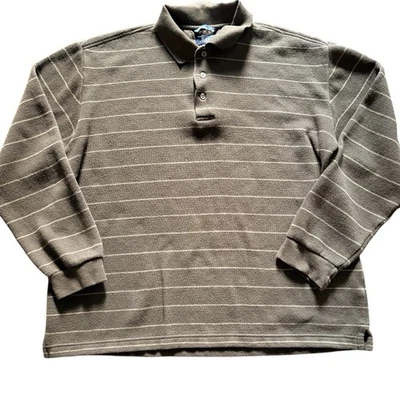 Vintage G.H. Bass Polo Shirt Men L Brown Stripe Y2K Long Sleeve Cotton - Image 1 of 4