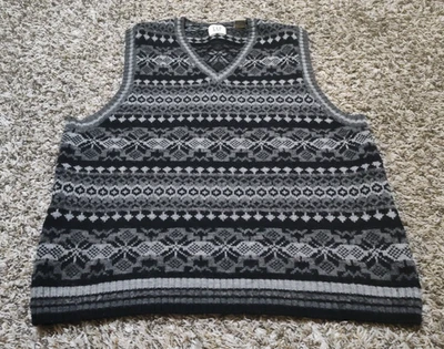 Vintage Gap Sweater Vest Mens Large Gray Fair Isle V Neck Wool Pullover - Image 1 of 4