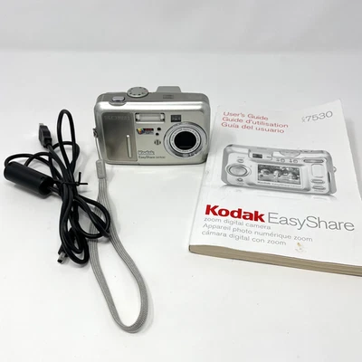 Kodak EasyShare CX7530 5.0MP Digital Camera Silver 3x Zoom w/ Book & Cord WORKS - Image 1 of 4