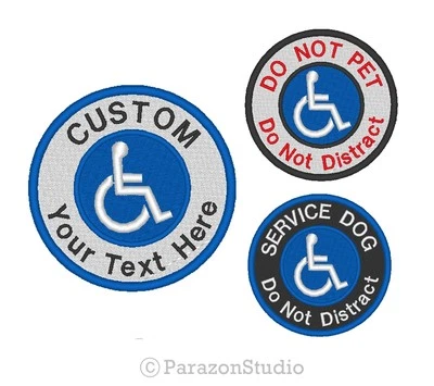 Custom Embroidered Handicap Sign Service Dog Sew on Round Patch SD-R28 - Image 1 of 4