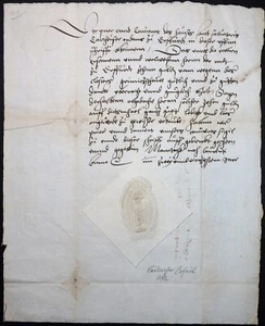 MANOSCRITTO CERTOSINI MONASTERO PRIORE CONVENTO ERFURT AL CONSIGLIO SIGILLO 1542 - Foto 1 di 5
