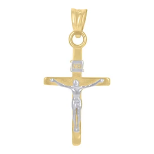 14Kt Two-Tone Gold Mens Inri Crucifix Cross Religious Charm Pendant - Picture 1 of 1
