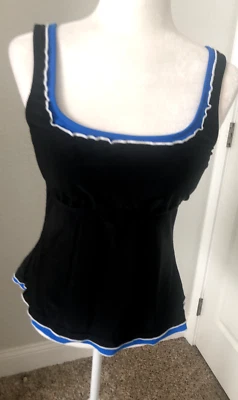 Tankini OCEAN AVENUE Talla M Negro Azul Borde Volantes TOP de Natación Boho ALMOHADILLAS EXTRAÍBLES Foto 1 de 4