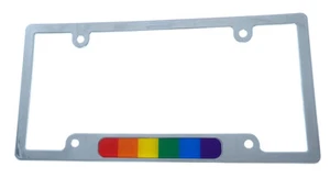 Pride Gay Lesbian Flag car License Plate Frame chrome plated plastic CP08 - Imagen 1 de 3