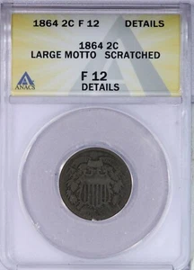 1864 Two Cent Piece 2c ANACS F12 Details - Picture 1 of 4