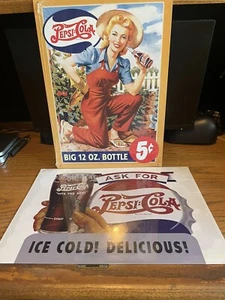 PEPSI-COLA LOT 2 METAL SIGNS 12.5”x17.5” NIP ASK FOR PEPSI 12OZ. BOTTLE 5 CENTS - Picture 1 of 7