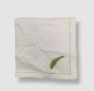 $70 Renaissance Paris White Palm Leaf Linen Napkin 20" Sq - Picture 1 of 2