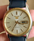 Pre-owned vintage Seiko 5 automatic 7009 men Grey dial day date