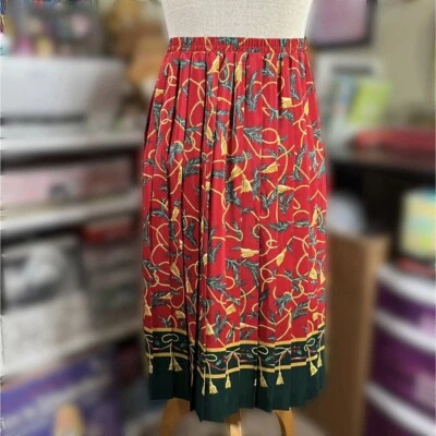 Falda De Colección Navidad Satén Años 90 Dinero Antiguo Plisado Barroco Borla Cinta Estampado 12P Foto 1 de 4