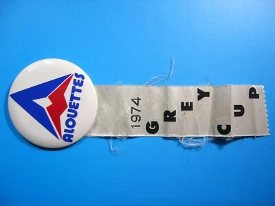 1974 GREY CUP CFL FOOTBALL MONTREAL ALOUETTES LOGO PIN PINBACK BUTTON & RIBBON - Image 1 of 4