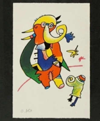 Otmar Alt - handsignierter Farbsiebdruck "Elefant auf Brautschau" - Rahmung - Bild 1 von 4