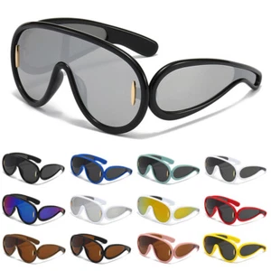 Fashion Wave Mask Sunglasses Oversized Futuristic Shield Glasses Designer Style - Picture 1 of 26