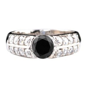 1,60Kt Runden Form 100% Natürlich Jet Schwarz Diamant Damen Ring Im 925 Silber - Bild 1 von 12