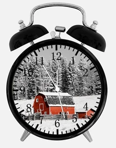 Farm Red Barn Snow Alarm Desk Clock 3.75" Home Office Decor Z166 Nice For Gift - Picture 1 of 1