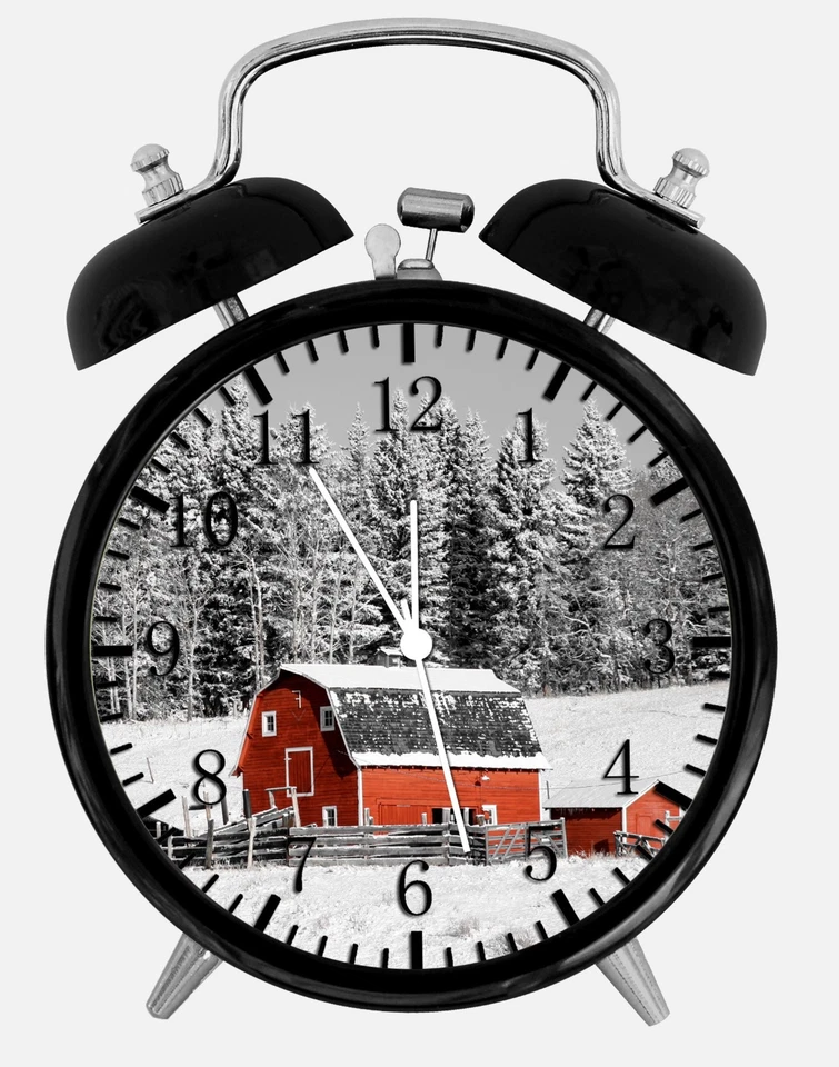 Farm Red Barn Snow Alarm Desk Clock 3.75" Home Office Decor Z166 Nice For Gift - Image 1 of 1