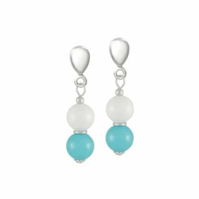 Finale Turquoise/White Mountain Jade Silver Tone Drop Clip On Earrings - Image 1 of 2