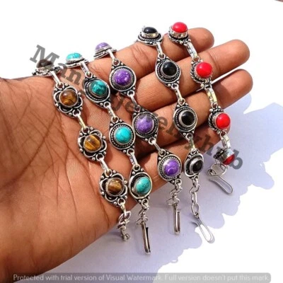 Lote de 5 piezas pulseras de ónix negro y mezcla de piedras preciosas chapadas en plata 925 joyería al por mayor Foto 1 de 4