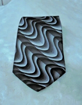 Men's Adolfo Black Gray Wavy Abstract Necktie NOS - Imagem 1 de 4
