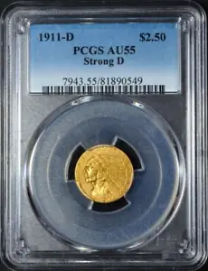 1911-D Strong $2.50 Indian Head Gold Quarter Eagle PCGS AU55 KEY DATE - Picture 1 of 4