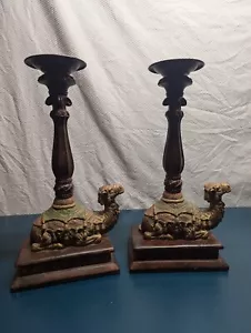 2 Kamel Kerzenhalter schweres Harz mit Metallplatte Filzboden 14 1/4" Krippe - Bild 1 von 13
