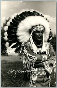 AMERICAN INDIAN CHIEF EVERGREEN VINTAGE REAL PHOTO POSTCARD RPPC NATIVE AMERICAN - Picture 1 of 2