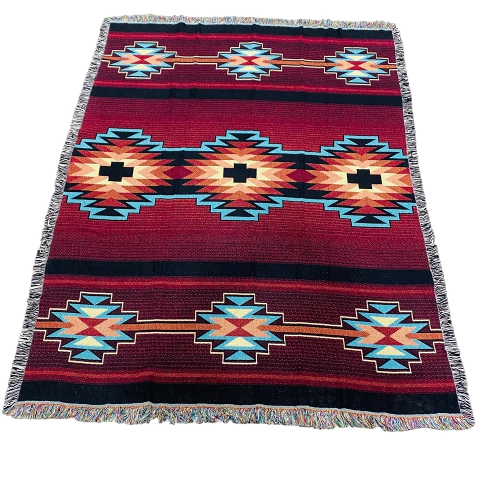 Pure Country Weavers Southwest Geometric Deep Red Tapestry Throw 6636-T 48 wide