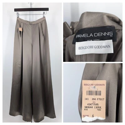 Pantalón Pamela Dennis para Bergdorf Goodman Satén Seda Champagne Culotte Nuevo de Lote Antiguo Foto 1 de 4