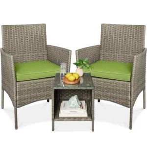 3-Piece Outdoor Wicker Conversation Patio Outdoor Bistro Set, with 2 Chairs, Tab - Picture 1 of 7