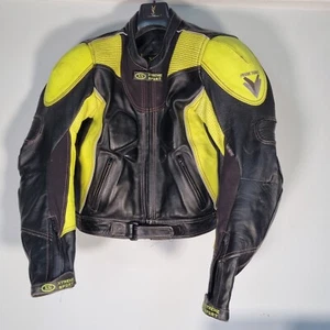 CHAQUETA MOTERA VINTAGE FRANK THOMAS XTREME SPORT XS CUERO NEGRO AMARILLO 44" PECHO - Imagen 1 de 22