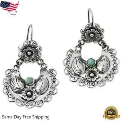 Moda Turquesa 925 Plata Gancho para Oreja Mujeres Pendientes Boda Cuelga Gota Joyería Foto 1 de 3