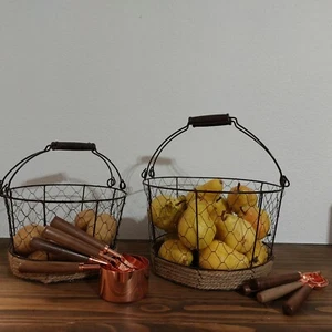 Decorative Chicken Wire Storage Basket Egg Collection Basket Farmhouse Set Of 2 - Picture 1 of 24