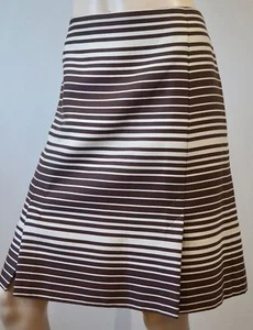 AKRIS PUNTO Brown & Beige Cotton Blend Striped Kick Pleat Lined Skirt US12 UK16 - Picture 1 of 11
