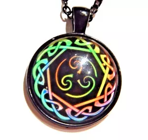 RAINBOW CELTIC KNOT PENDANT Triskelion Norse Triskele necklace LGBT pride W3 - Picture 1 of 4