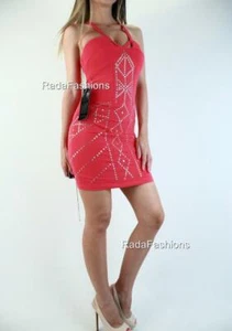 BEBE Bodycon-Trägerkleid mit Nietenverzierung und Cutout Bandage XXS 00 0 neu mit Etikett - Bild 1 von 3