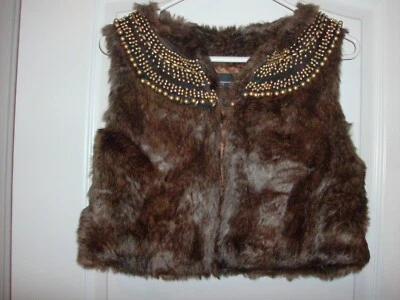 Chaleco INC Int'l Concepts Petite-Mujer Único Marrón Imitación Piel Recortado Cuentas-S/M Foto 1 de 4