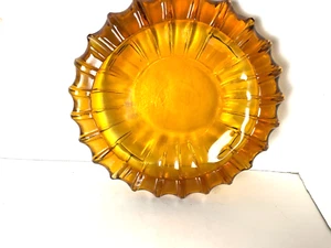 Large Ashtray Vintage Amber Colored Glass 10'' Across Pre Owned - Picture 1 of 4