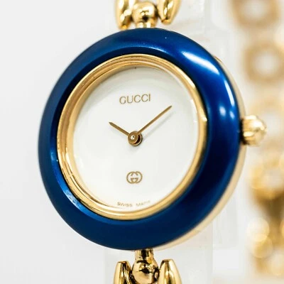 No Tariffs *NEAR MINT* Vintage GUCCI Change Bezel Blue 11/12 Quartz Ladies Watch - Image 1 of 4