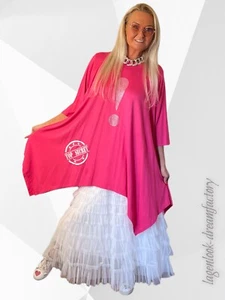 Myo-Lagenlook A-Line Long Tunic Shirt Pink Print 42 44 46 48 50 52 54 56 58 - Picture 1 of 8