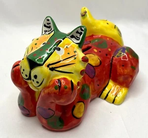 Ganz Ceramic Cat Bank Coin Bank Dottie Dracos Whimsical Colorful - Picture 1 of 9