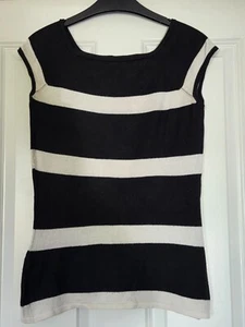 NEW LOOK MONOCHROME BLACK WHITE STRIPE KNIT SQUARE NECK CAP SLEEVE JUMPER TOP 14 - Picture 1 of 3