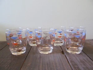 VTG Anchor Hocking Glass Tumbler Atomic Boomerang Red Blue Gold Charley Harper - Picture 1 of 6