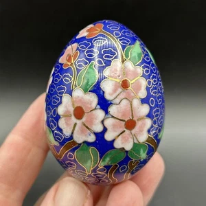 Vintage Cloisonne Brass egg, blue Floral no stand Beautiful Condition 2.5” - Picture 1 of 4