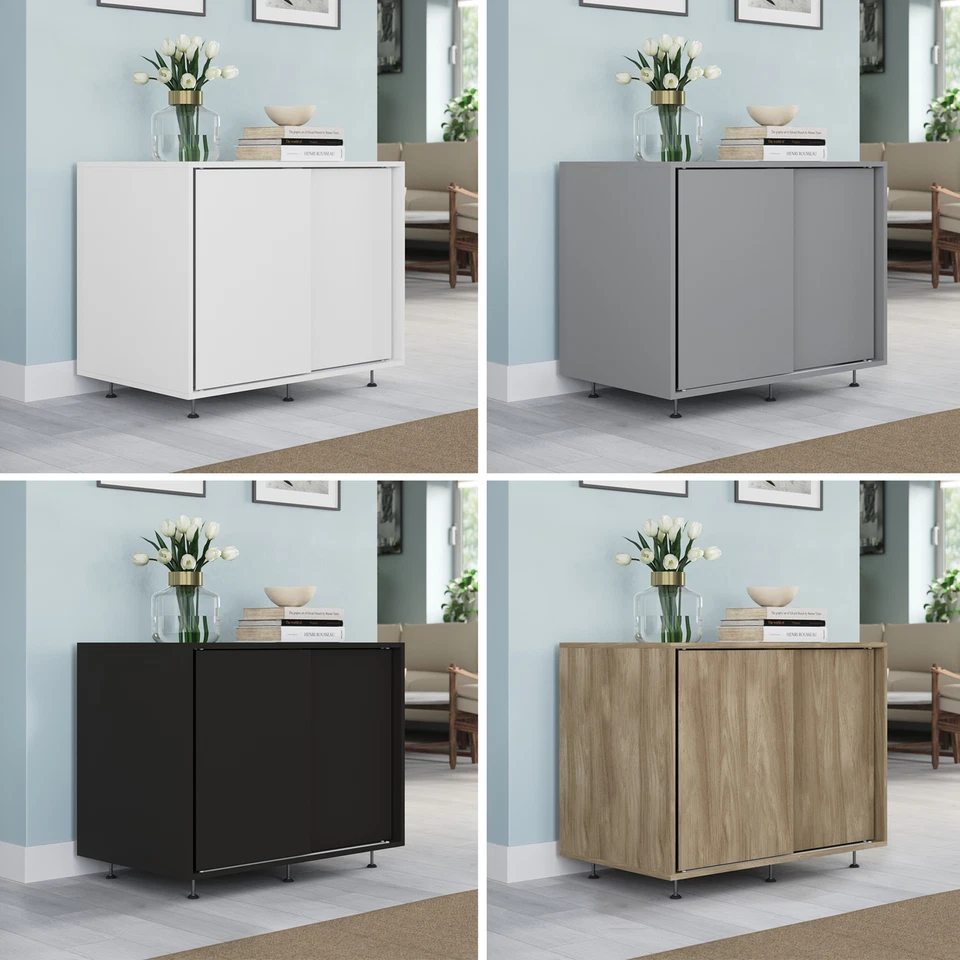 2-Door Sliding Chest Cabinet Sideboard Closet Storage Cupboard Organiser w/ Feet - Image 1 of 2