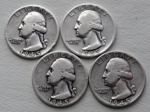 (4) 1945-S Washington Quarters - Good to Fine - Picture 1 of 10