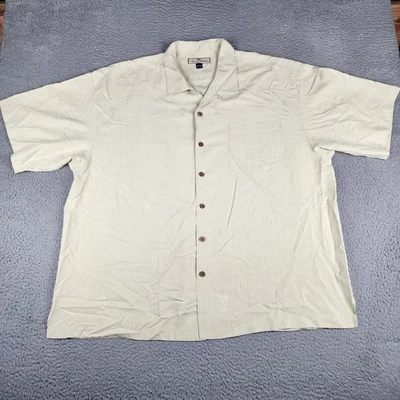 Camisa Tommy Bahama Para Hombres 2XL Beige Palma Floral Seda Manga Corta Cuello de Campamento Foto 1 de 4
