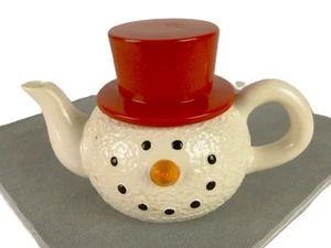 Porzellan Schneemann Teekanne, 10-12 Unzen, roter Zylinderdeckel, heiße Schokolade, Tee usw. - Bild 1 von 12