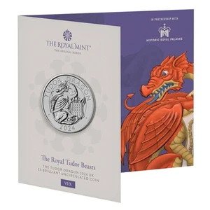 2024 £5 TUDOR DRAGON ROYAL MINT PACK Coin BUNC CARDED SEALED FIVE POUNDS SUPERB - Picture 1 of 10